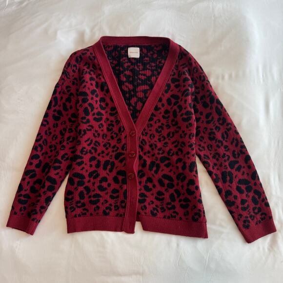 Anine Bing Justine Oversized Cardigan Cotton Size XS Red Leopard - Picture 2 of 7